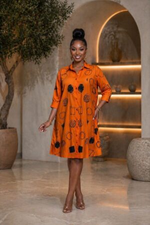 Wholesale Geometric Print Button-Down Tunic Dress