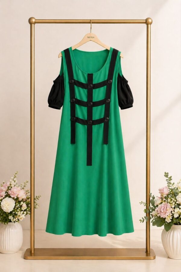 Harness Detail Cold Shoulder Midi Dress
