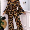 Wholesale Animal Print Flared Sleeve Jumpsuit