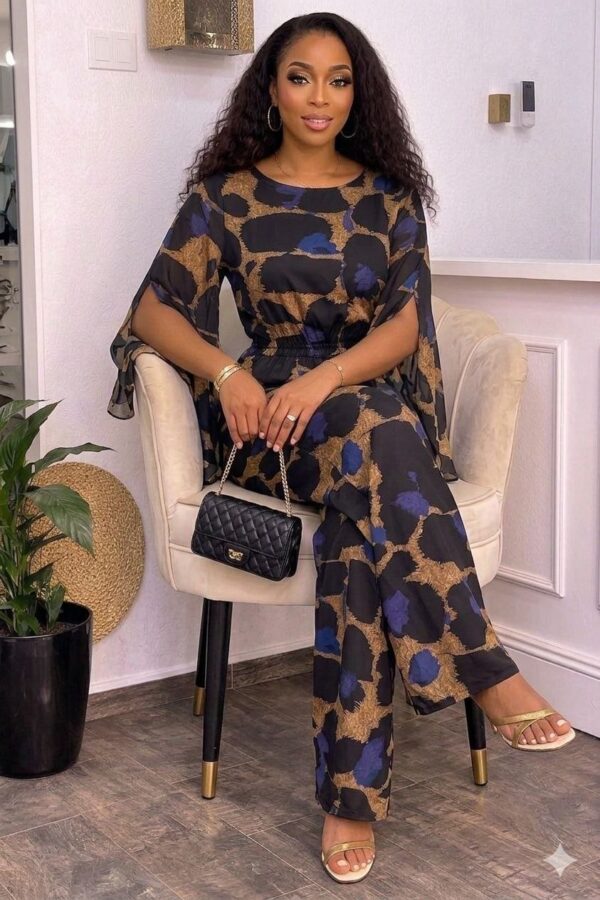 Wholesale Animal Print Flared Sleeve Jumpsuit