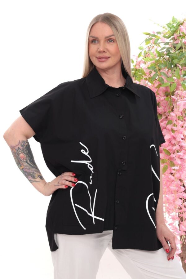 Wholesale Script Graphic Asymmetrical Blouse