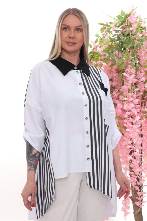 Wholesale Asymmetrical Striped Panel Tunic Shirt