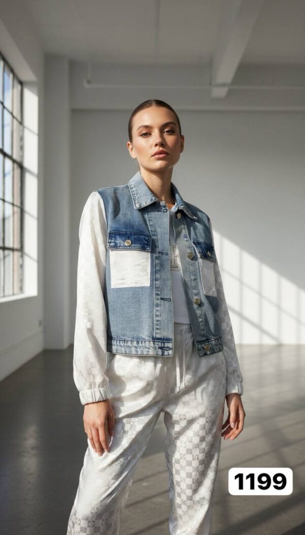 Denim & Checkered Jacquard Two-Piece Set