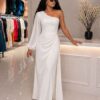 Wholesale One-Shoulder Draped Maxi Gown