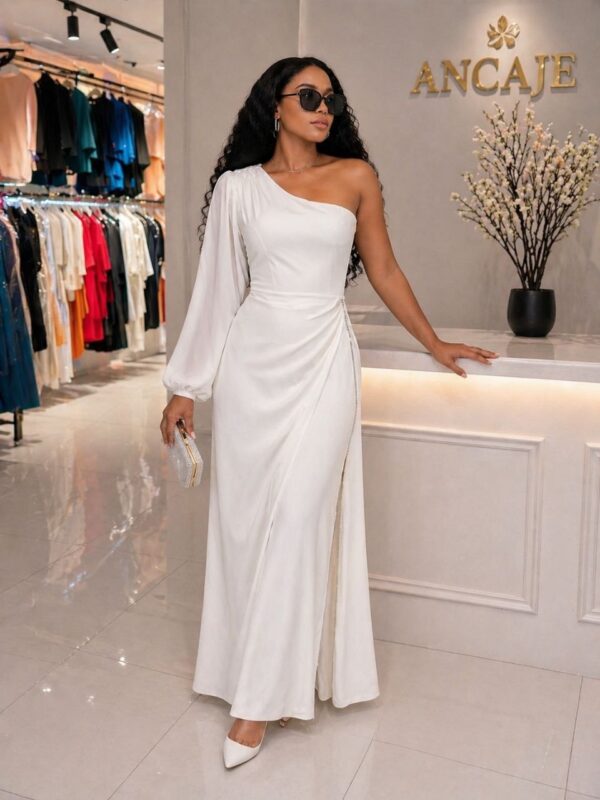 Wholesale One-Shoulder Draped Maxi Gown