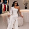Wholesale One-Shoulder Draped Maxi Gown
