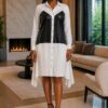 Two-Tone Shirtdress with Faux Leather Bodice