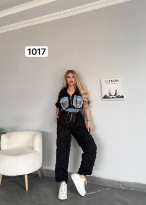 Urban Edge Distressed Two-Piece Set with Denim Details