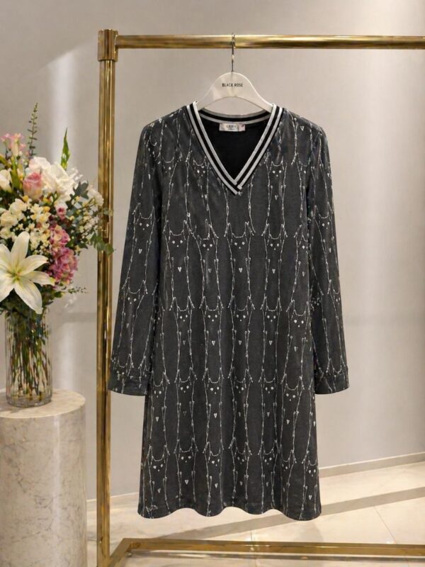 Wholesale V-Neck Cat Print Long Sleeve Dress
