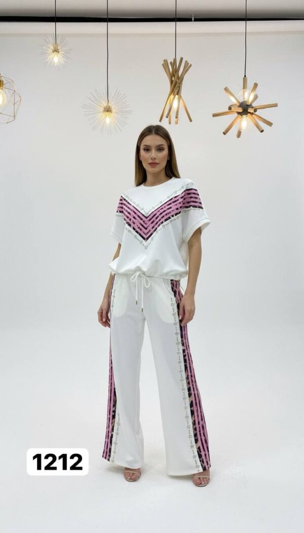 V-Neck Chevron Embellished Two-Piece Set