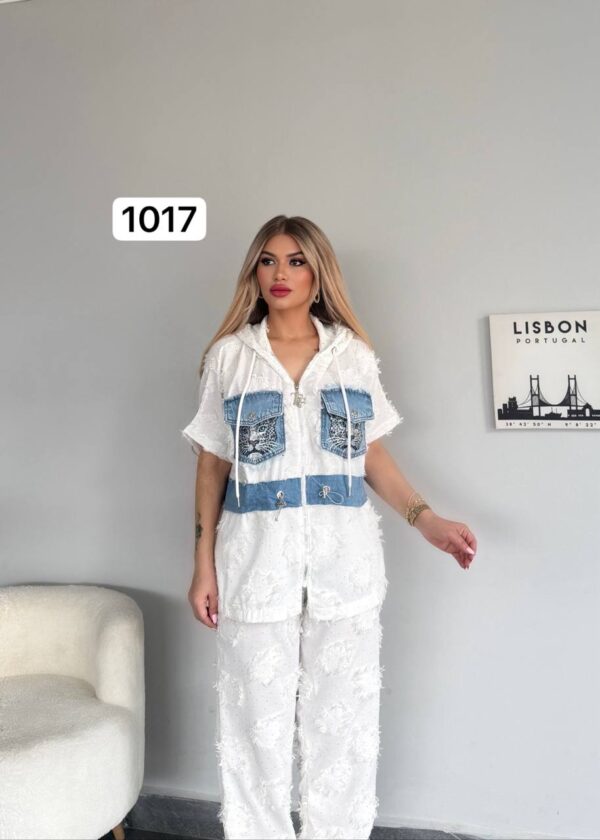 Urban Edge Distressed Two-Piece Set with Denim Details