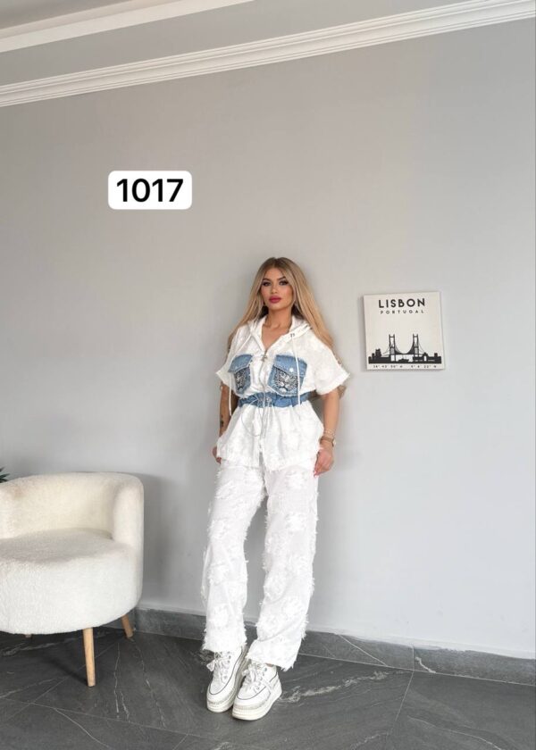 Urban Edge Distressed Two-Piece Set with Denim Details