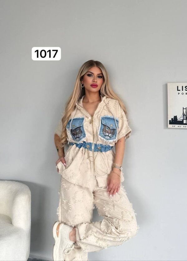 Urban Edge Distressed Two-Piece Set with Denim Details