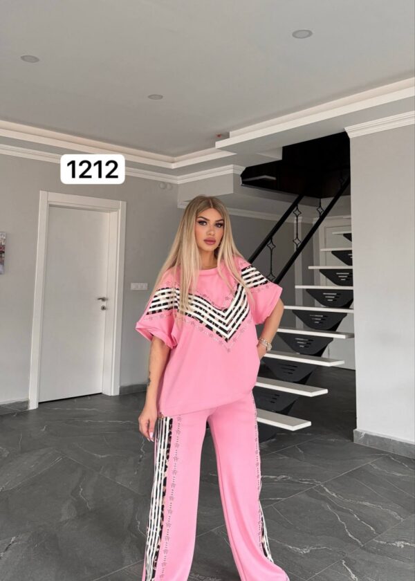 V-Neck Chevron Embellished Two-Piece Set