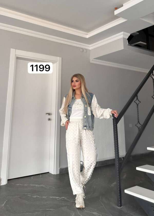 Denim & Checkered Jacquard Two-Piece Set