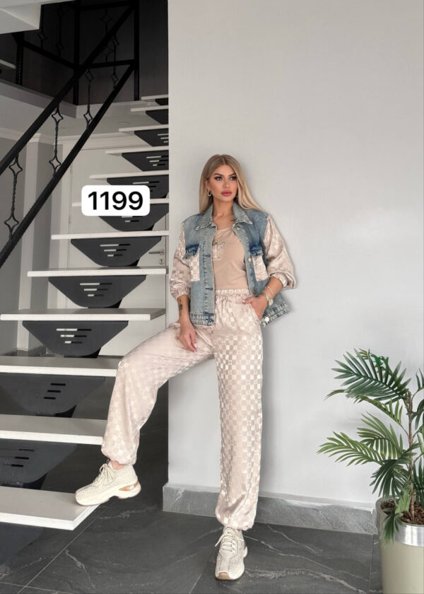 Denim & Checkered Jacquard Two-Piece Set