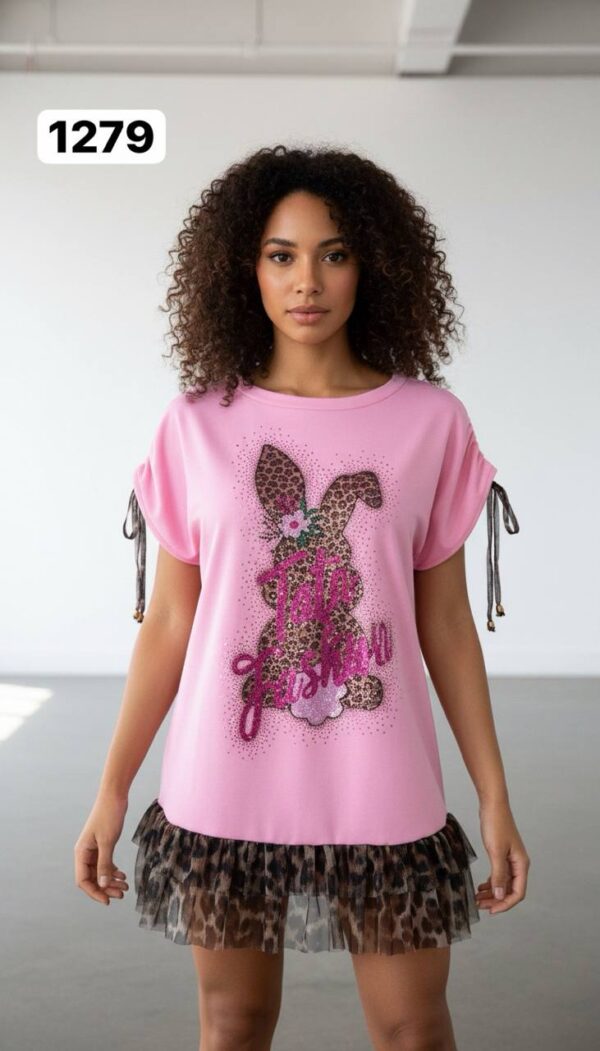 Wholesale Sequin Bunny Graphic T-Shirt Dress