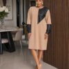 Two-Tone Faux Leather Accent Midi Dress