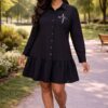 Wholesale Embroidered Ruffle Hem Shirtdress