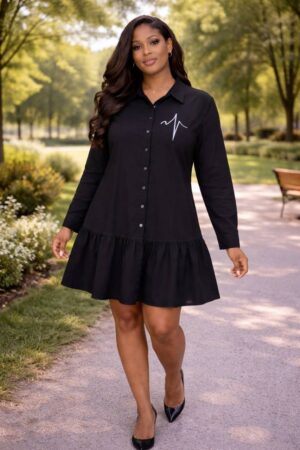 Wholesale Embroidered Ruffle Hem Shirtdress