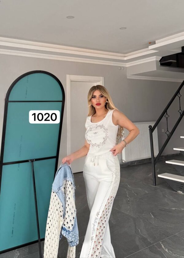 Embellished Lace-Panel Two-Piece Lounge Set