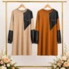Two-Tone Faux Leather Accent Midi Dress
