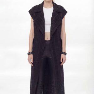 Wholesale Textured Sleeveless Longline Cardigan