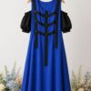 Premium Blue Cold Shoulder Dress with Black Trim