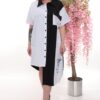 Wholesale Asymmetrical Color-Block Shirtdress