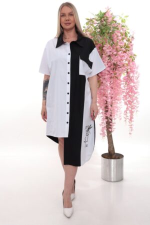 Wholesale Asymmetrical Color-Block Shirtdress