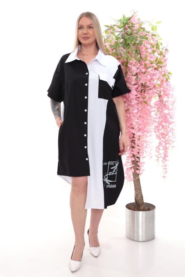 Wholesale Asymmetrical Color-Block Shirtdress