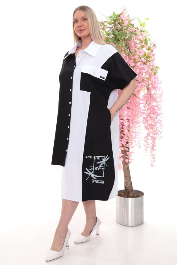 Wholesale Asymmetrical Color-Block Shirtdress