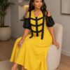 Women's A-Line Dress with Cold Shoulder Sleeves
