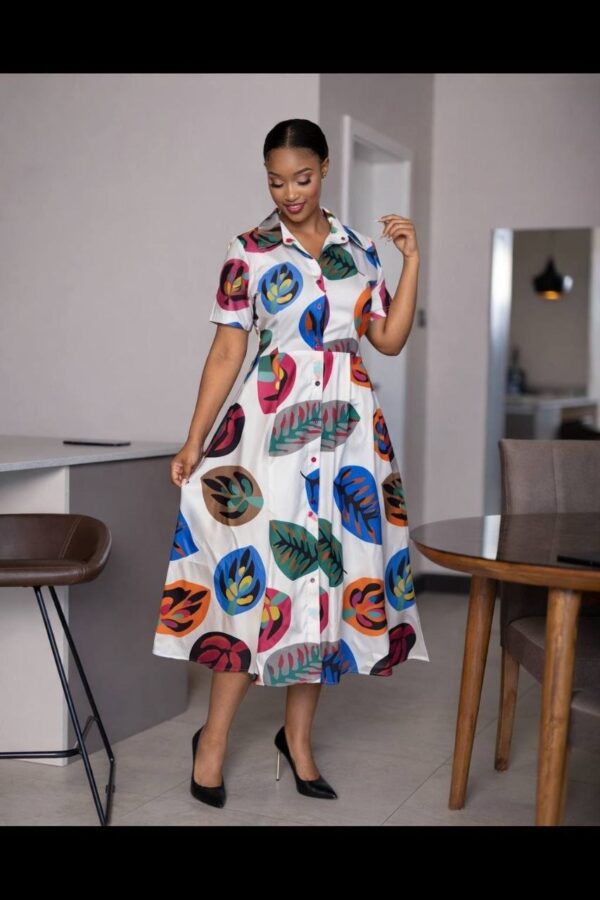 Multicolored Leaf Print A-Line Dress