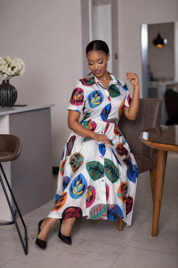 Multicolored Leaf Print A-Line Dress