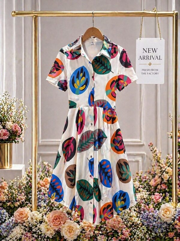 Multicolored Leaf Print A-Line Dress