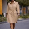Premium Beige Shirt Dress with Pockets