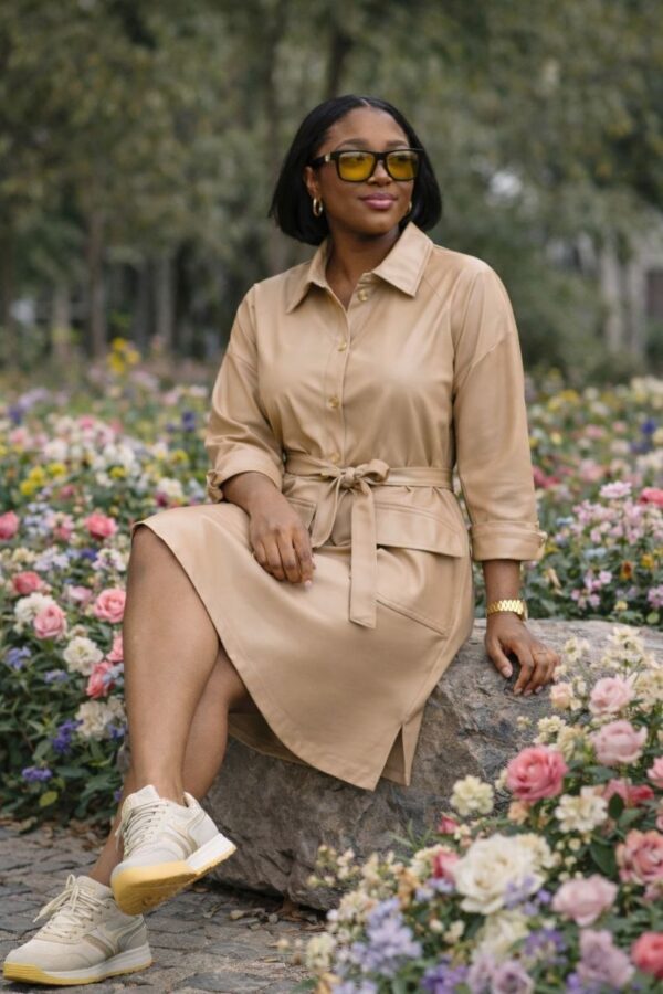 Premium Beige Shirt Dress with Pockets