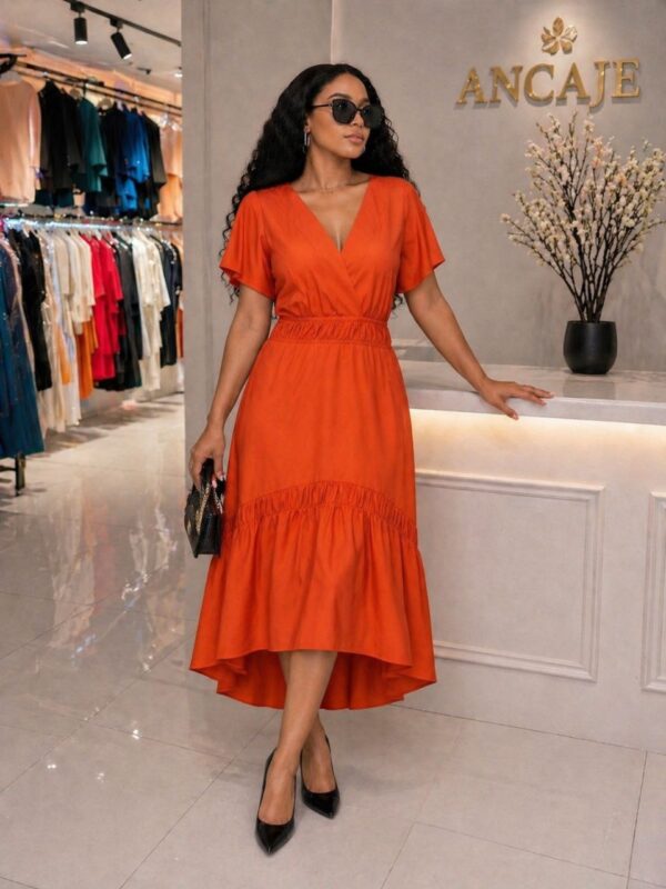 Premium Orange Wrap Dress - Wholesale