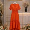 Premium Orange Wrap Dress - Wholesale