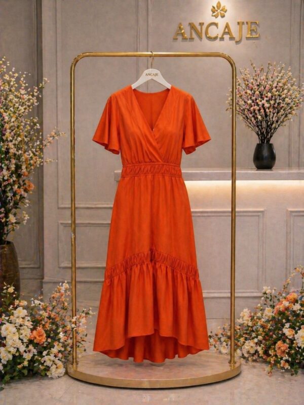 Premium Orange Wrap Dress - Wholesale