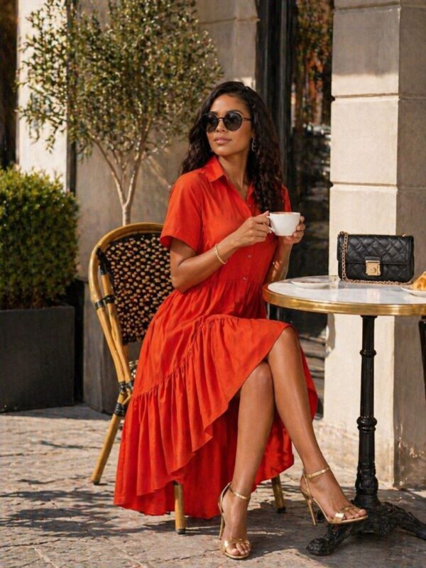 Premium Orange Shirt Dress - Wholesale