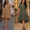 Women's Button-Front Tiered Shirt Dress