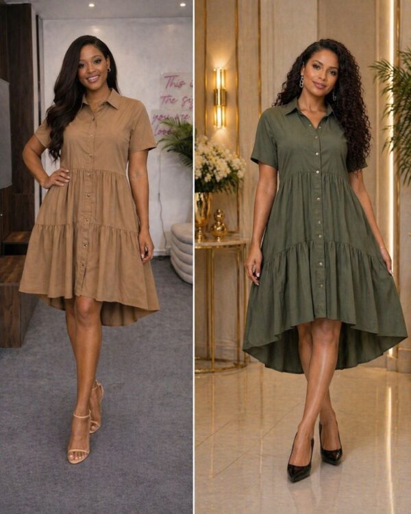 Women's Button-Front Tiered Shirt Dress