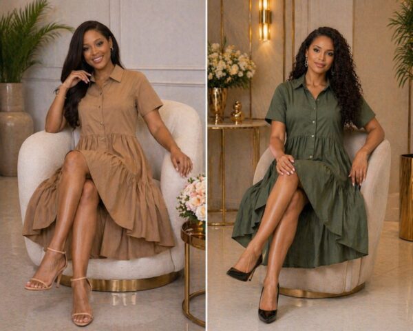 Women's Button-Front Tiered Shirt Dress