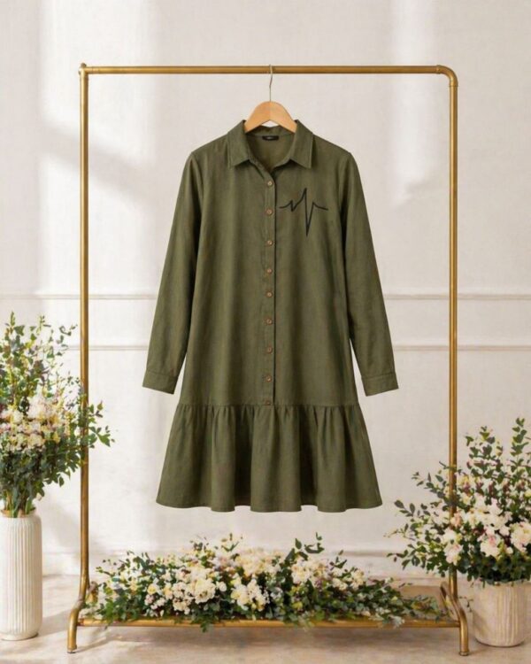 Wholesale Embroidered Ruffle Hem Shirtdress