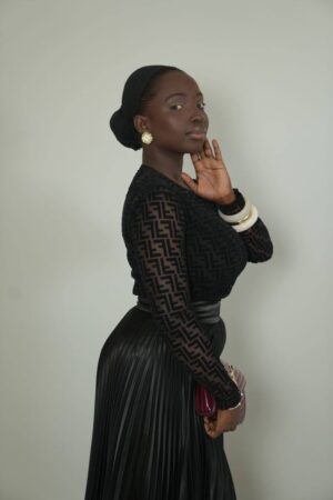 Monogram Pattern Blouse and Pleated Skirt Set