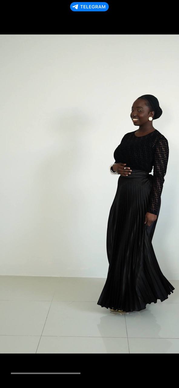 Monogram Pattern Blouse and Pleated Skirt Set