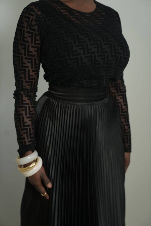 Monogram Pattern Blouse and Pleated Skirt Set