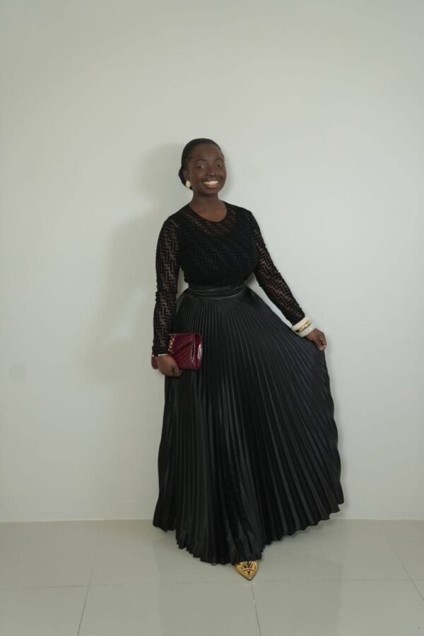 Monogram Pattern Blouse and Pleated Skirt Set